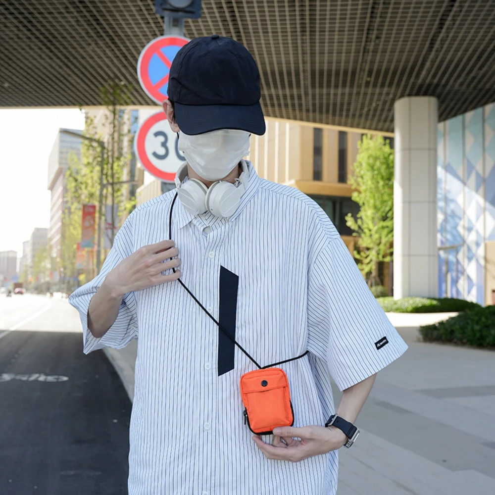 Simple Solid Color Mini Nylon Wallet Tiny Casual Halter Coin Pouch Key Earphone Accessory Cute Crossbody Bags Outdoor