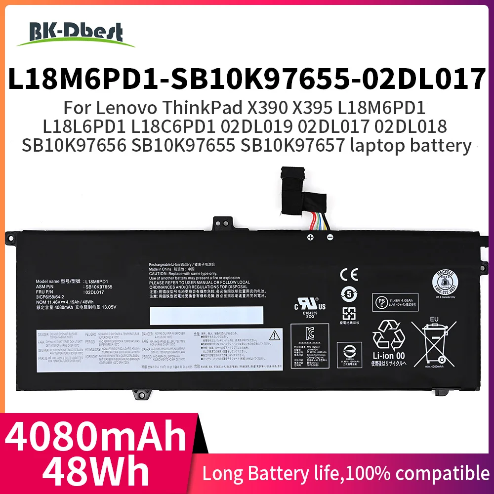 

BK-Dbest L18M6PD1 Laptop Battery for Lenovo ThinkPad X13 X390 X395 Series SB10K97655 02DL017