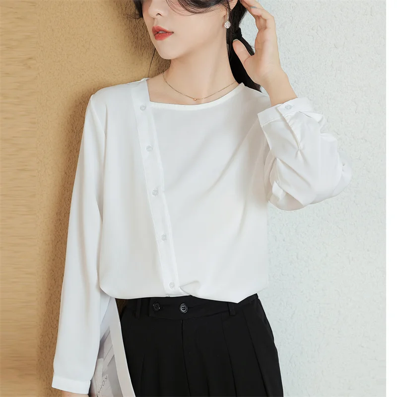 Herbst elegante koreanische weiße Frauen bluse neue Langarm lässig lose Büro Damen hemden Tops weiblich