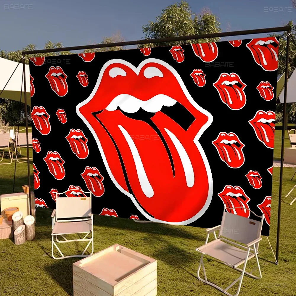 Rolling Stones Retro Pattern Banner INS Style Outdoor Party Decoration Atmosphere Flag