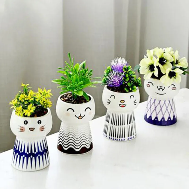 Porcelain Succulent Plant Pot Sunny Doll Flowerpot Creative Bonsai Vase Office Desktop Ornaments Home Garden Decor