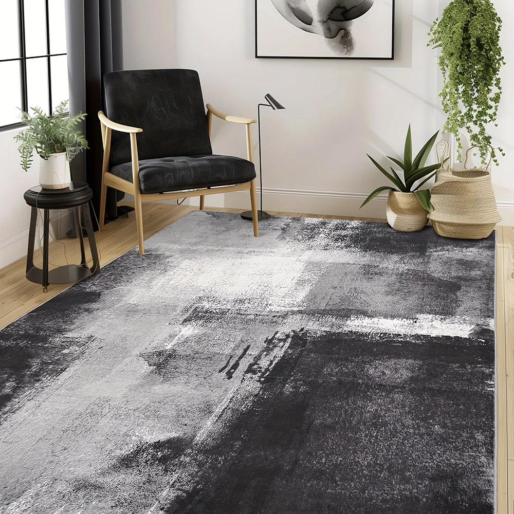 Washable Abstract Rug Modern Black and White Area Rug with Abstract Patterns for Entryway Living Room Bedroom Soft Non-Slip Rug