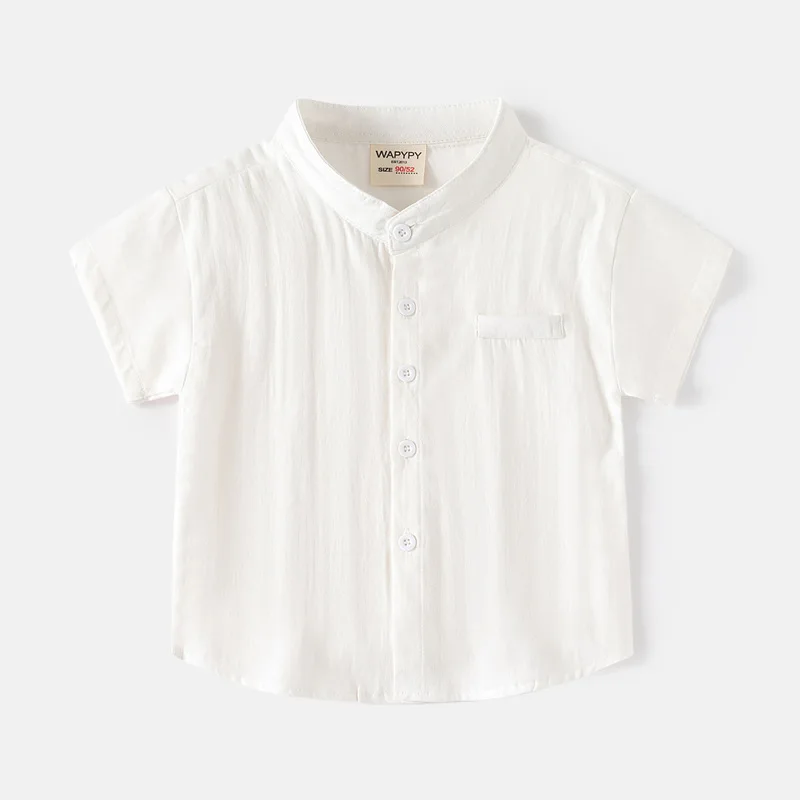 Children Short Sleeves Shirt 2024 Summer Boys V-Neck Cotton Blouse Baby Casual Loose Top 2-7Years Kids Solid Color T-shirt