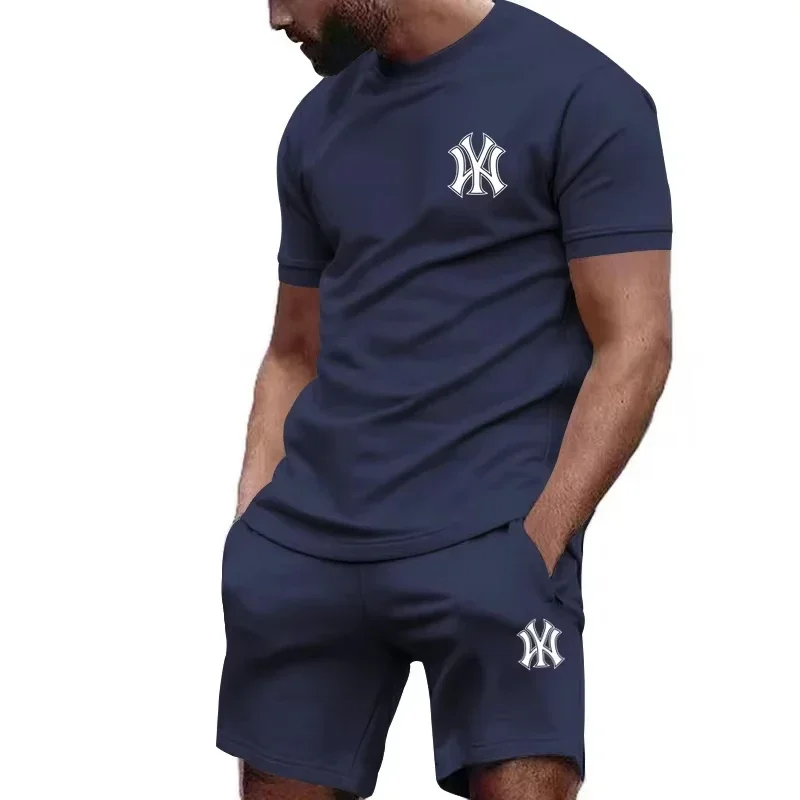 

Hot Selling Men's Two-Piece Sportswear Set Short Sleeve T-Shirt Pants Running Fitness Summer Casual Gym Tracksuit T-Shirts Sets