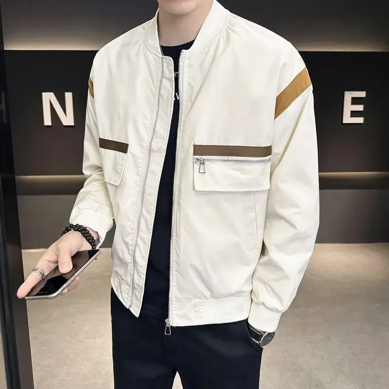 Zip V Waterproof Baseball Jacket for Men Wite Spring Autumn Man Bomber Coat Y2k Casual Original Brands Trendy Fast Delvery Deals