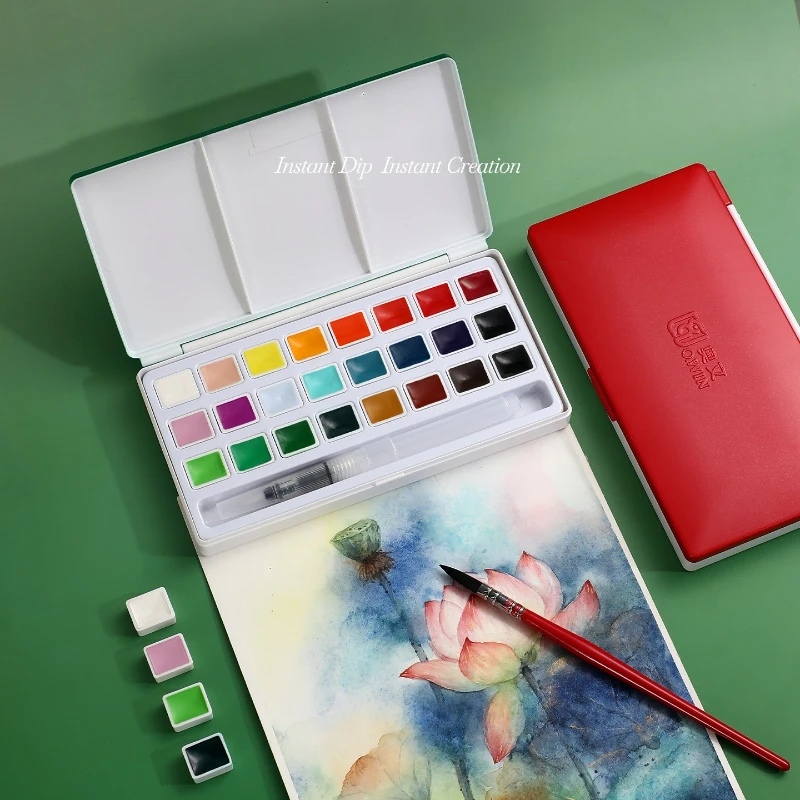 24 لونًا من الألوان المائية الصلبة، لون نقي وسهل الغمس للمبتدئين، تصميم توضيحي للرسم الخارجي، ديكور فني للأظافر #3