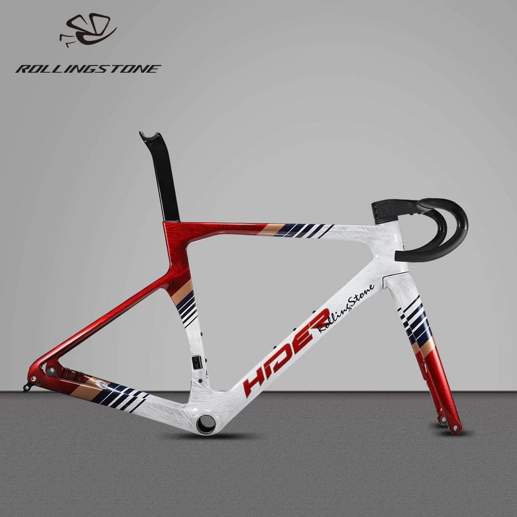 Rolling Stone Hider Fronzen Carbon Disc Brake Road Frame set full internal routing with aero integrated handel bar 46 49 52 55cm