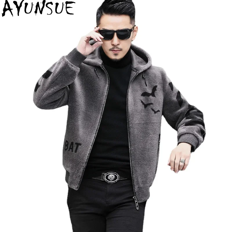 AYUNSUE Men Clothing Winter Men's Jackets Hooded Mens Clothes 100% Wool Fur Coat 5XL Lamb Fur Jacket Ropa De Hombre 2020 LXR419