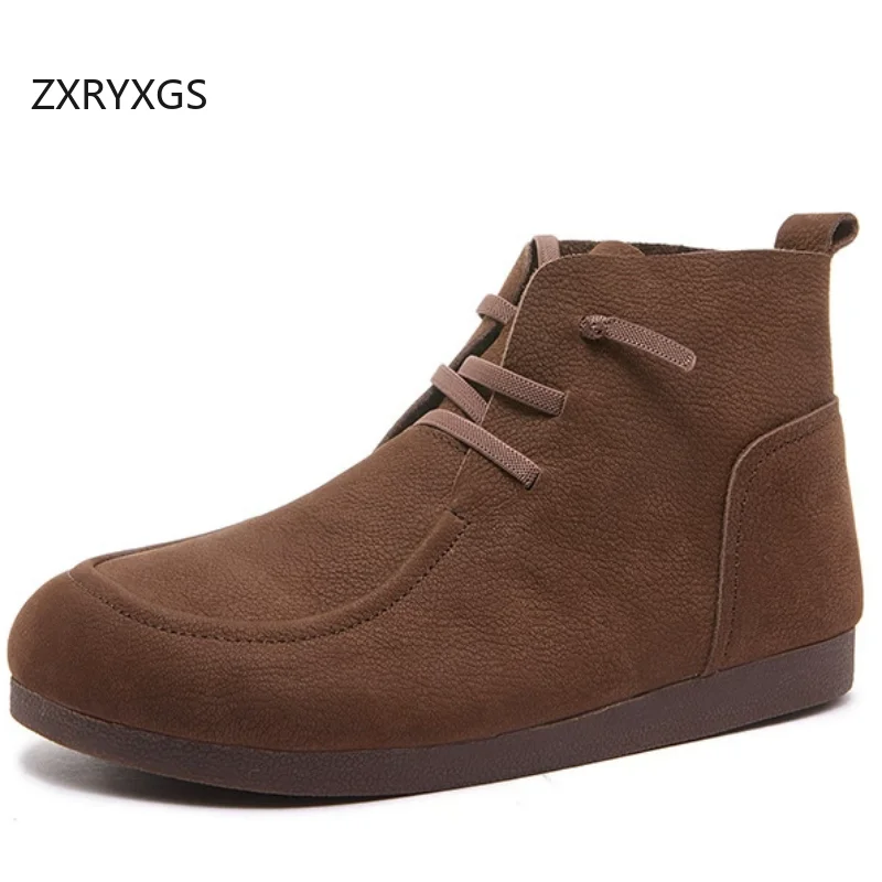 

ZXRYXGS 2025 новые модные ботинки премиум-класса из натуральной кожи, женские повседневные кроссовки, дорожная обувь, модные универсальные ботинки на плоской подошве