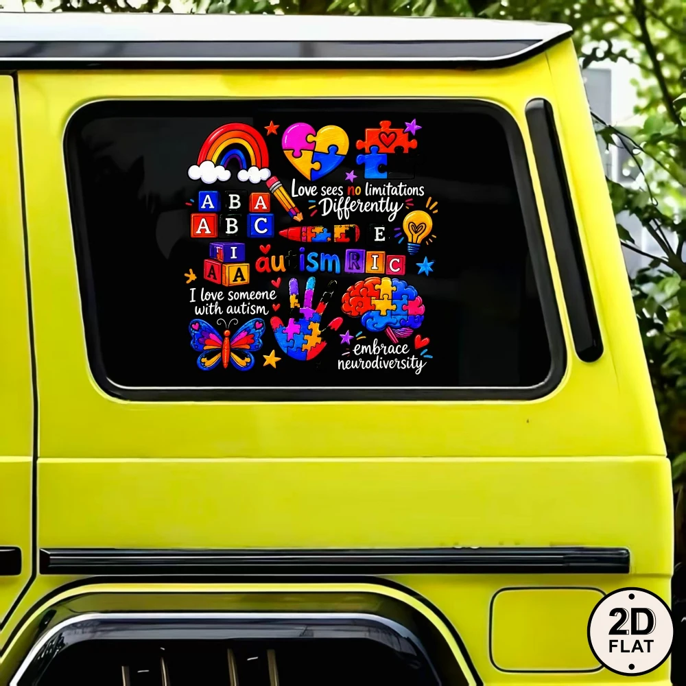 Car Stickers And Decals, Vinyl Decals, Rainbow Heart Alphabet Puzzle, Automotive Decals, Funny Bumper Stickers(1pc)
