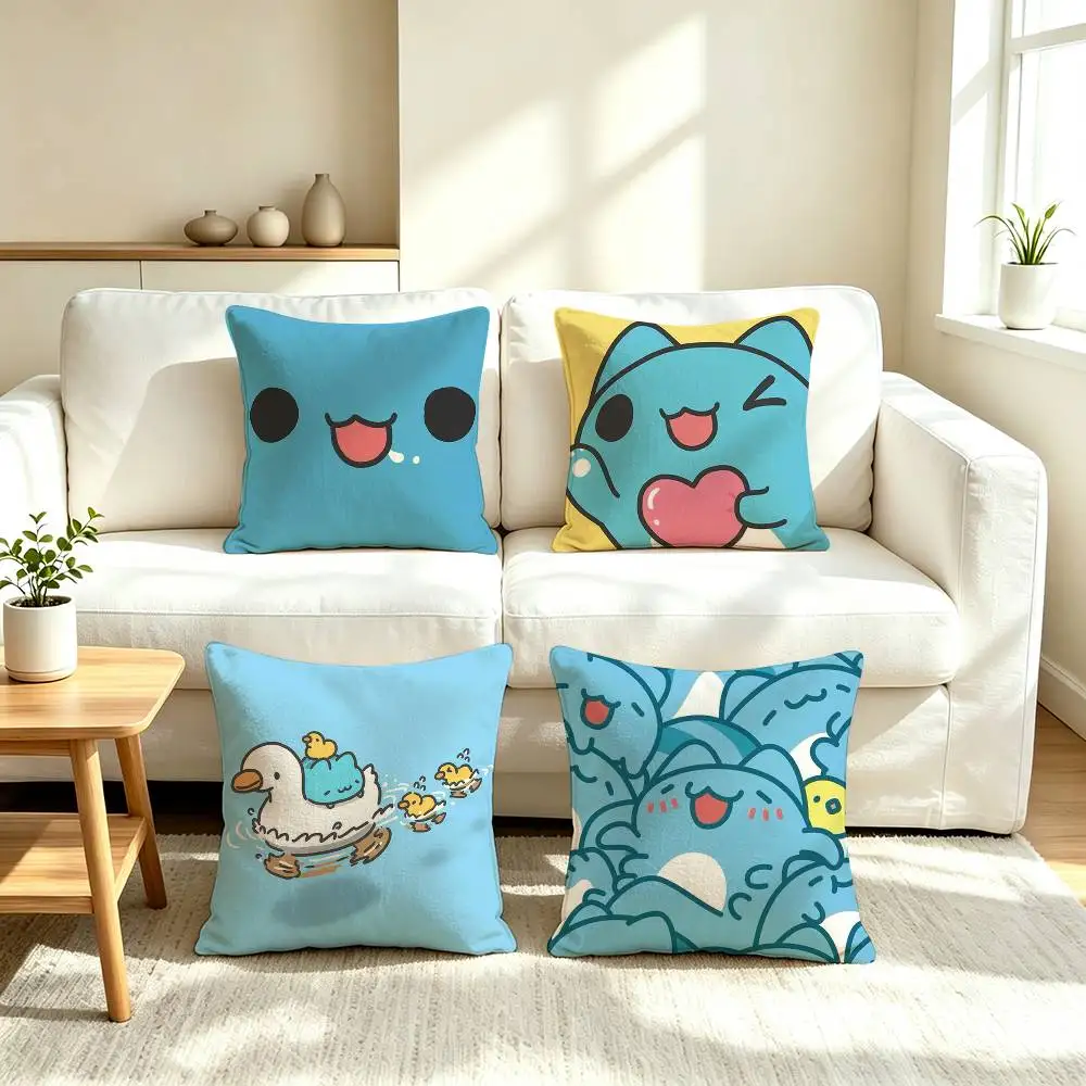 B-Blue Cute Creature Bugcat Capoo  Pillow Case Square Double-Sided Sofa Cushion Cover Bedroom Bedside Pillow