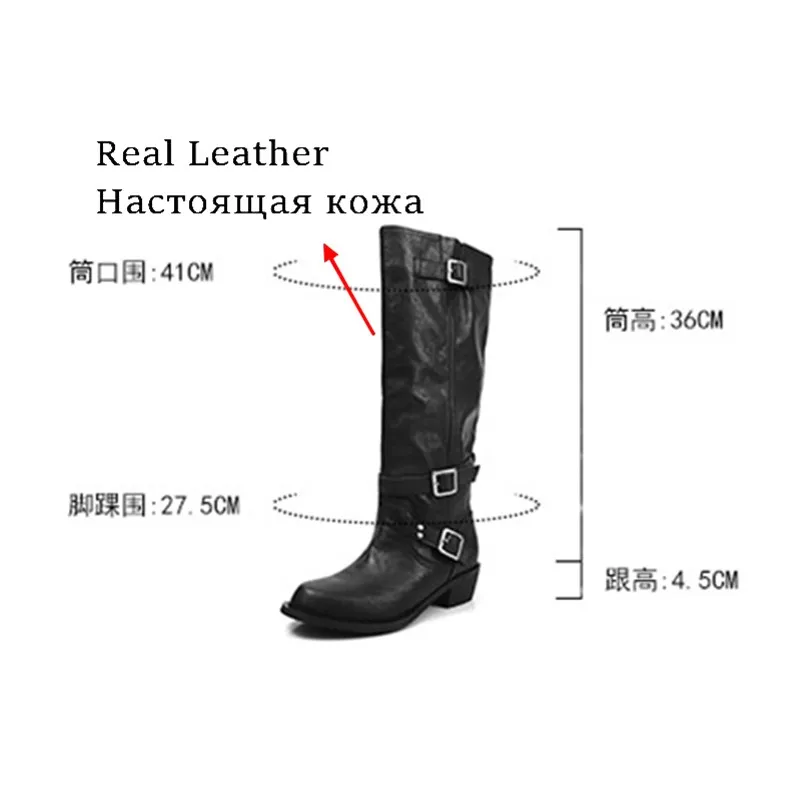 ANOVISHANA Genuine Leather Wide Leg  Fur Knee High Botas Winter for Women Round Toe 4.5cm Square Heel Slip On Black Brown