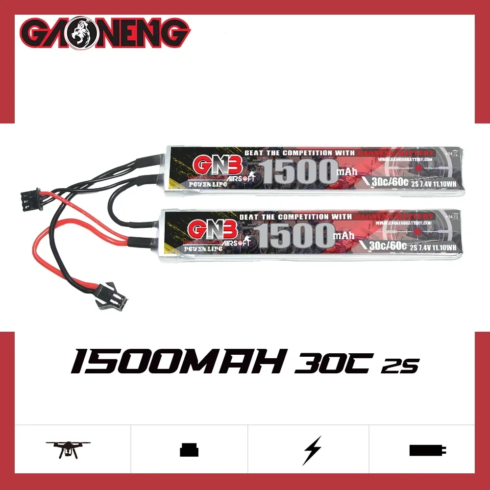 2PCS GNB 7.4V 1000mAh/1500mAh 2S 30C/60C Lipo Batteria Con SM/Mini-Tamiya Connettore Per Pistola Ad Acqua Elettrica Airsoft pistola parti