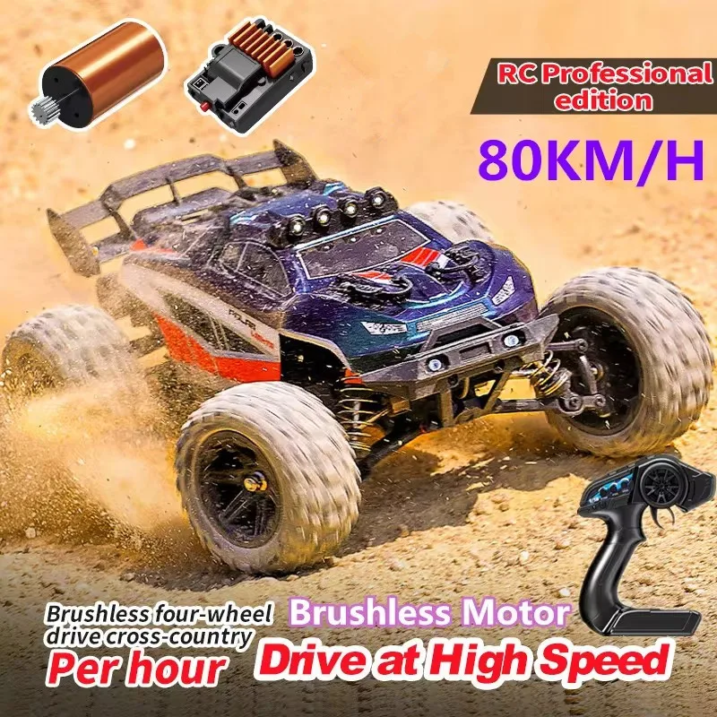 1:14 80KM/H High Speed Brushless Rc Car Truck Toy 2.4G 4WD Waterproof LED Lighting Shock Absorption Off Road Remote Control Car