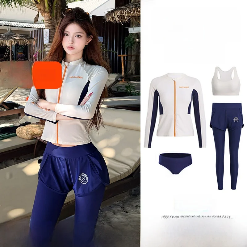 new-style-women's-long-sleeve-wetsuit-swimsuit-surfing-diving-suit-quick-dry-snorkeling-swimwear-upf50-sun-protection-two-piece