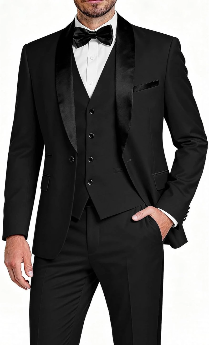 

Мужской комплект из 3 предметов смокинг на одной пуговице, куртка с шалью и лацканами, жилет, брюки, приталенный костюм, смокинг для вечеринки, свадьбы, выпускного вечера