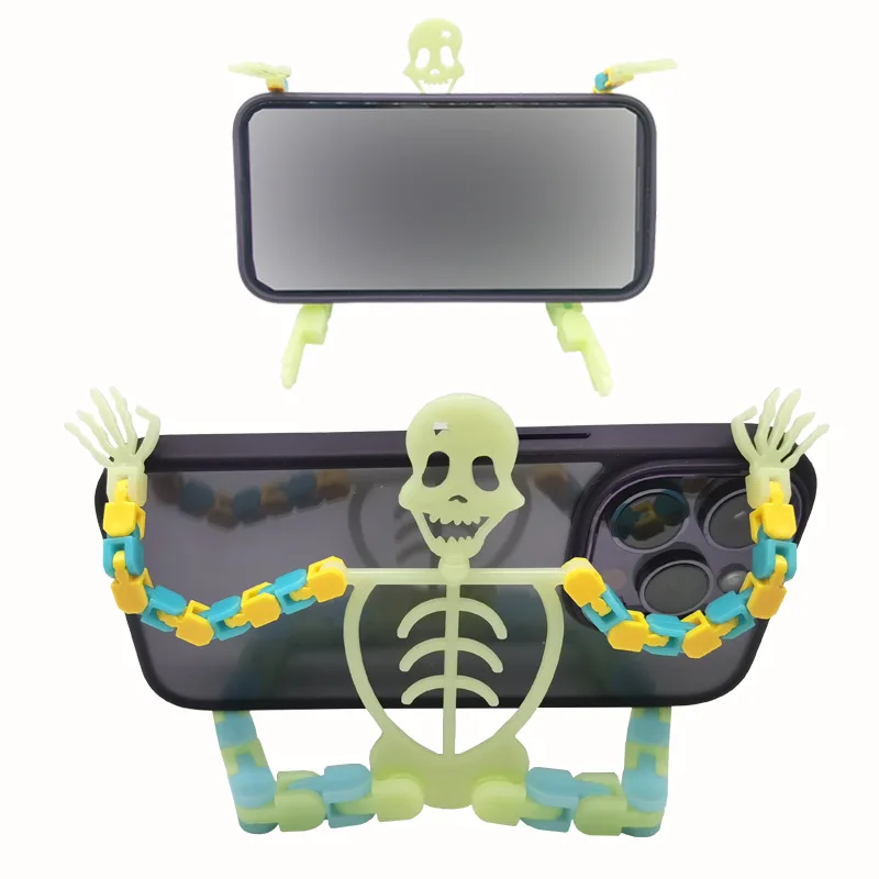 Funny Skullman Toys Phone Holder Glow In The Dark Luminous Skeleton Man Fun Anti Stress Wacky Tracks Snap Halloween Sensory Gift