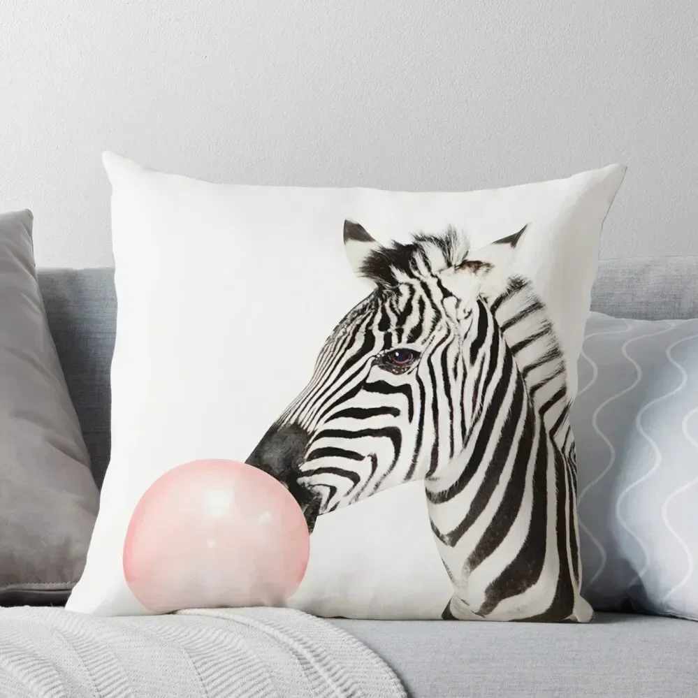 

Zebra print, Bubble gum, Nursery art, Zebra wall art, Animal, Kids room, Modern art, Wall decor Throw Pillow