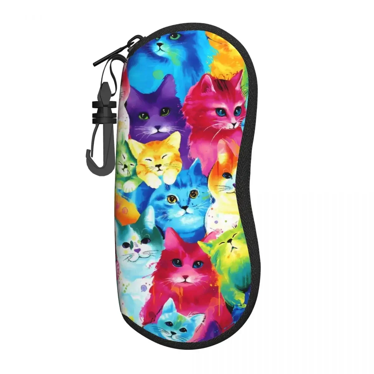 Bright Cats Glasses Case Cover Colorful Animal Key Chain Sunglasses Pouch Unisex Eyeglass Protector Fashion Eyewear Accessory