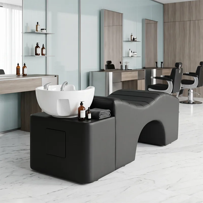 DSA simple shampoo bed barber shop hair salon special semi-lying curved ceramic basin shampoo bed hair salon flush bed