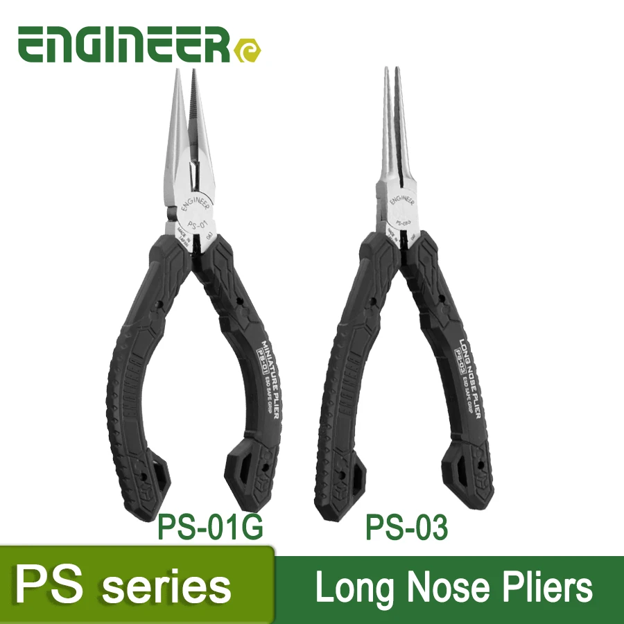 

ENGINEER Compact Precision Long Nose Pliers Professional Grade ESD Safe with Carbon Steel Jaws PS-01G PS-03