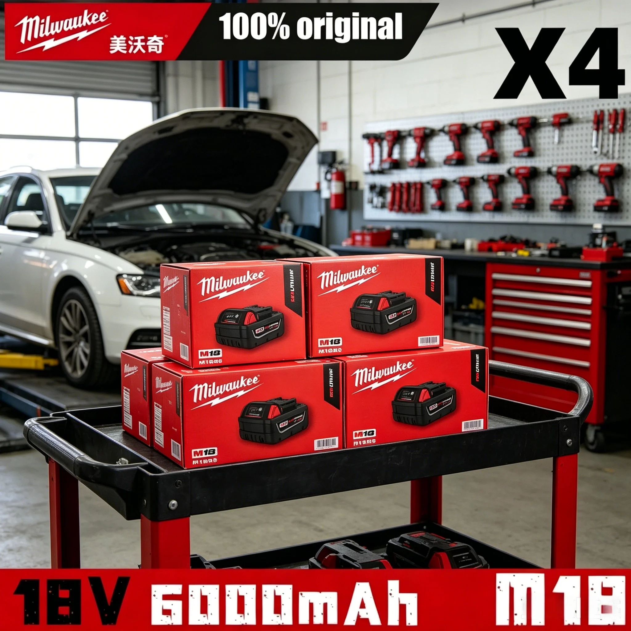 

100% Authentic Milwaukee M18 REDLITHIUM XC6.0 Battery 48-11-1860 6.0Ah High Output Battery for All Milwaukee 18V Cordless Tools