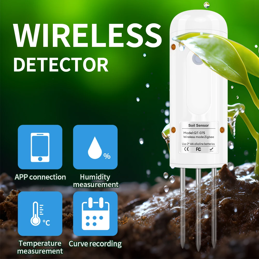 Tuya Zigbee Wireless Soil Moisture Meter Garden Planting Plant Temperature Humidity Tester Automation Irrigation Detector