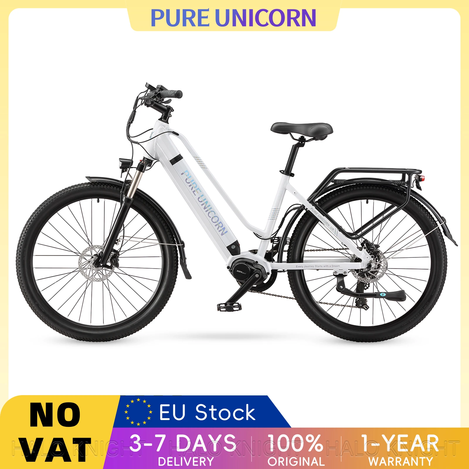 PURE UNICORN U8, bicicletta elettrica da 27,5 pollici con motore centrale, ideale per le donne, 48V, 500W, batteria da 14Ah, sensore di coppia, freni idraulici.