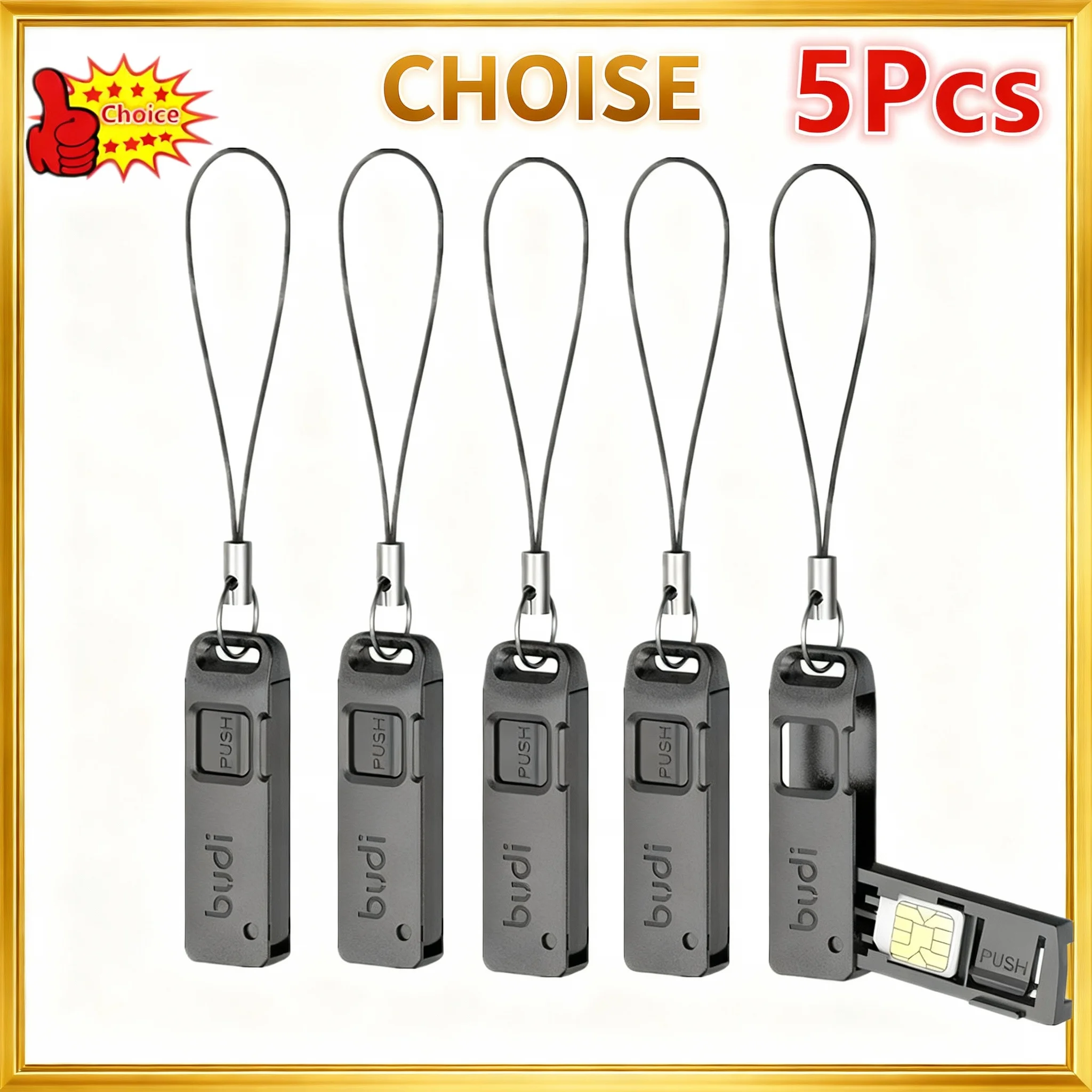 Caixa de Armazenamento Multifuncional para Cartões com 5 Peças, Slot para Cartão TF SIM, Ejetor de Cartão com Cordão, Agulha Anti-perda para Remoção de Cartão SIM