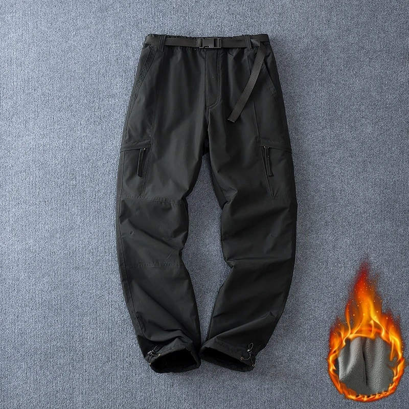 Herren Winter Winddichte Cargo-Hose mit Fleece-Futter, Outdoor Wasserdichte Warme Hose, Gerade Geschnittene Lässige Weite Hose mit Mehreren Taschen – Detail 9