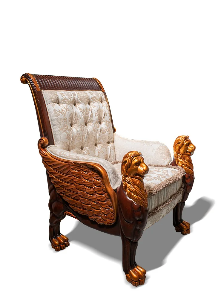 European style solid wood lion chair single person sofa study fabric leisure backrest chair villa office chair desk and chair