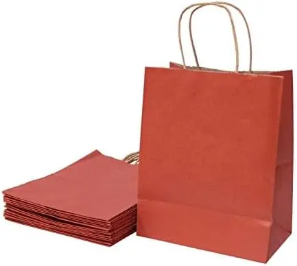 

20/40/50/80 PCS Wrapped Wine Red Paper Gift Bags Paper Gift Bags with Handles, Paper Bags with Handles Ideal for Christmas