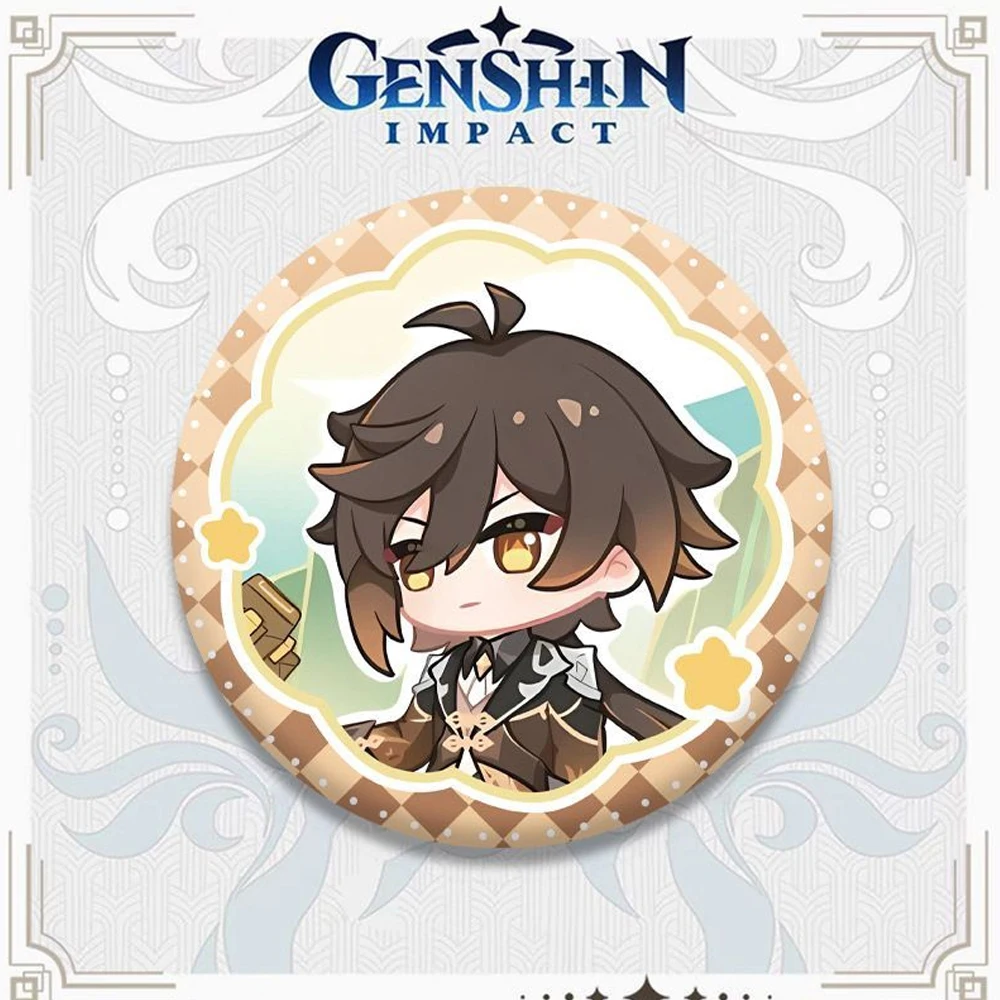 Juego Genshin Impact Furina Zhongli Mavuika Cospaly insignia broche redondo de Metal bolsa decoración figura Pins colección Unisex Prop