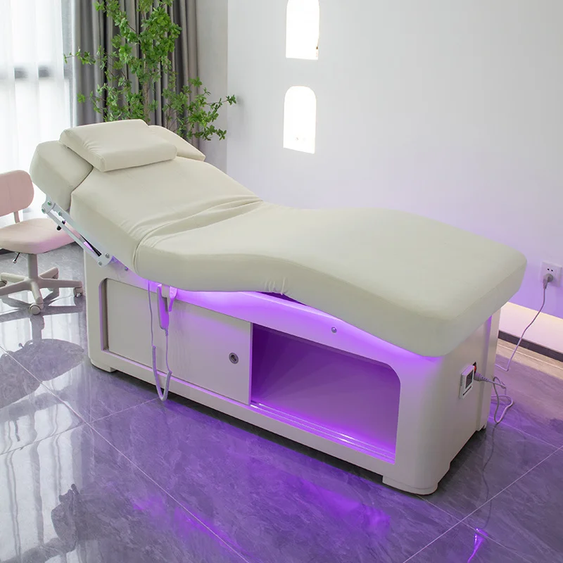 Modern style with colored lights storage compartments 3 motor controls soft armrests Massage bed Beauty bed