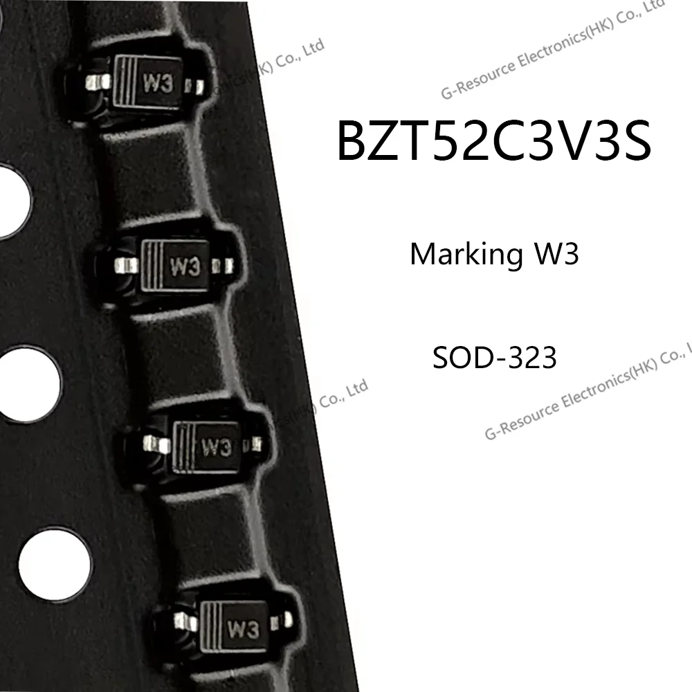 (100pcs) BZT52C3V3S (Marking W3) SOD-323 SMD 0805 3.3V 200mW Voltage Stabilized Diode
