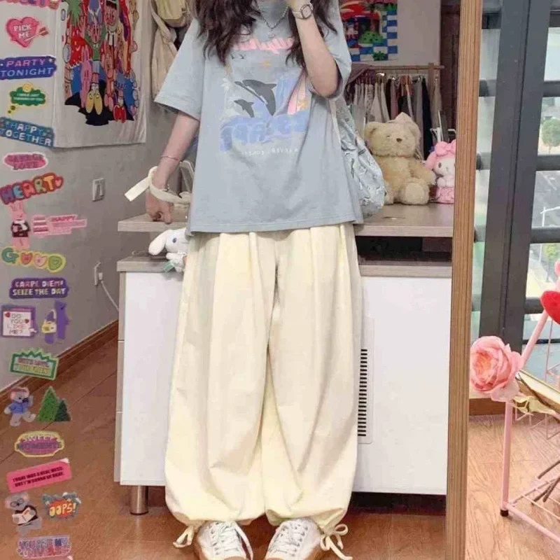 Japanese Korean Y2k Baggy Sweatpants Women Kawaii Fashion Wide Leg Pants Harajuku Casual Oversize Sports Trousers Preppy Basic