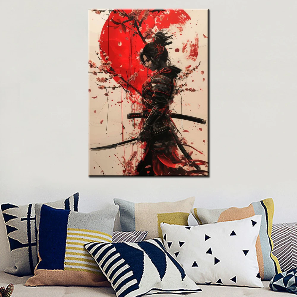 Canvas Wall Arts Poster Painting Geisha Samurai Inky Japanese Kenshi  Female News Sexy Nature Woman Interior Home Decor Picture