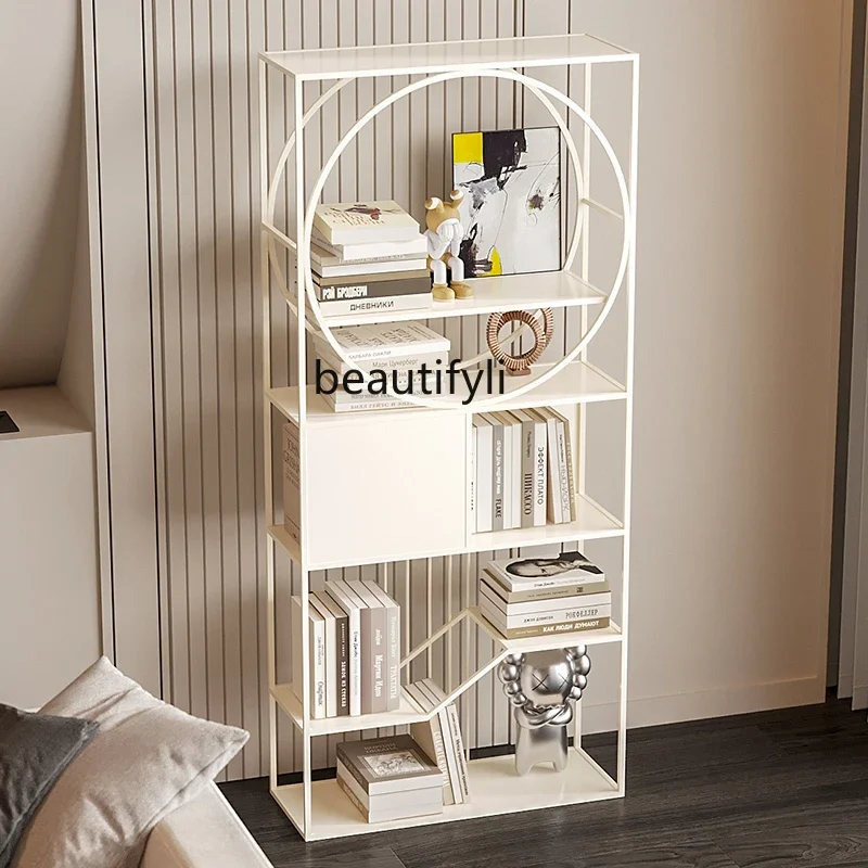 

02Light luxury vertical wrought iron shelf floor-to-ceiling living room multi-layer bookcase storage display rack