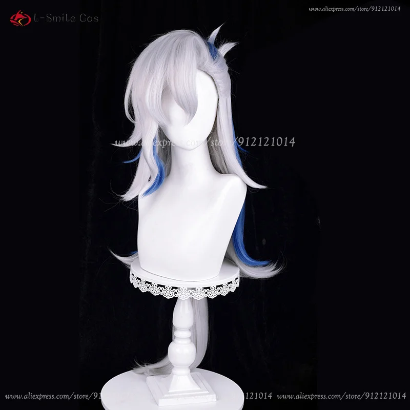 Fontaine Cosplay Neuvillette Cosplay Wig Long Silver White Blue Wig Heat Resistant Synthetic Anime Wigs + Wig Cap