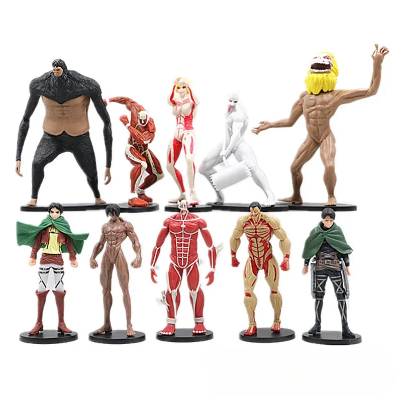 

10pcs/set Attacks on Titan Levi Action Figures Toys Children Scout Regiment Eren Reiner Braun Hange Erwin Smith Model Doll Gift