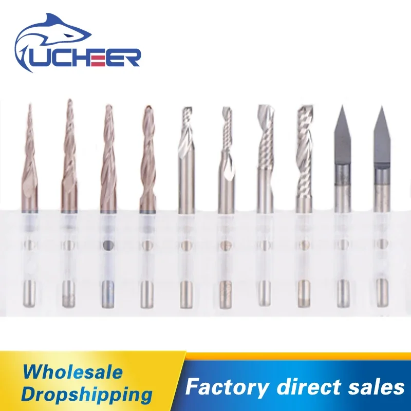 

UCHEER 1set CNC Solid Carbide engraving bits milling cutter woodwork set router bits for carving wood tool
