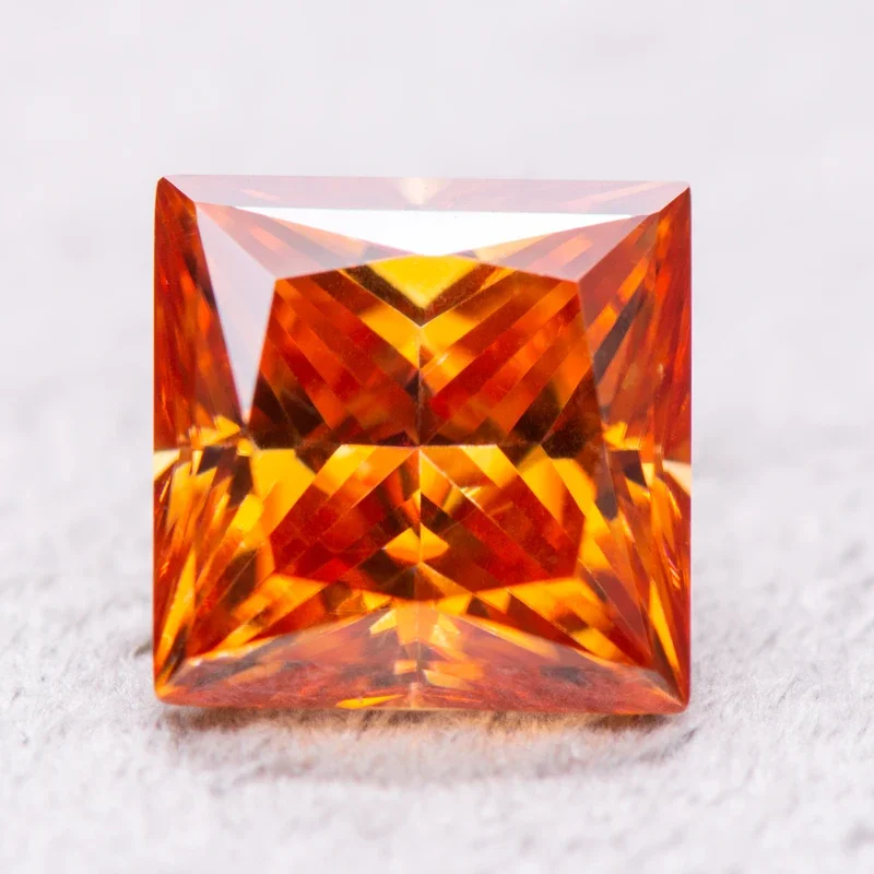 

Moissanite Stone Orange Color Princess Cut Lab Grown Diamond Charms DIY Jewelry Making Materials with GRA Certificate