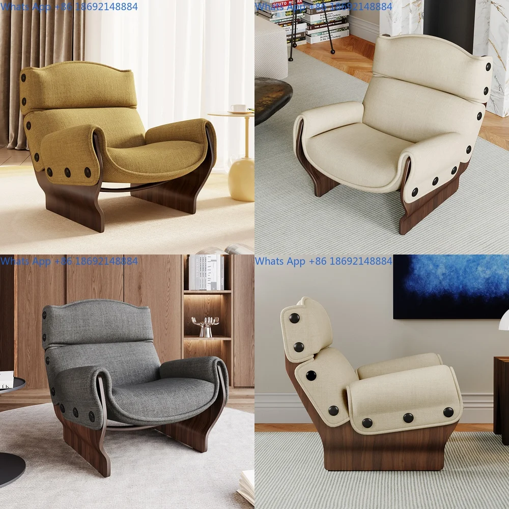 

Minimalist Nordic Solid Wood Single Sofa Chair for Hotel Living Room Fabric Lounger