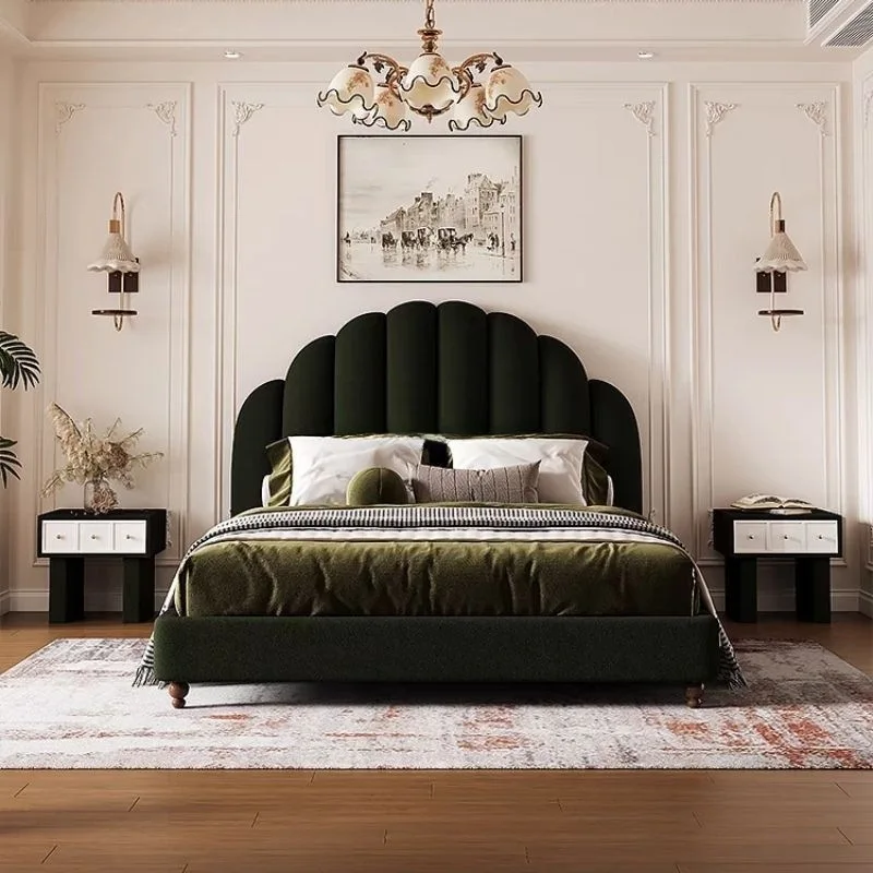 Americano, franela, vintage, italiano, cama de madera maciza, simple, de lujo, negro