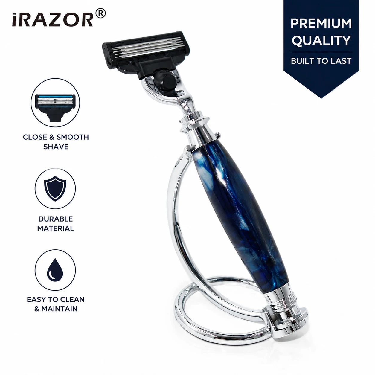 iRAZOR Premium 3-Blade Men's Razor System Compatible with Replacement Cartridges with Stainless Steel Stand,Luxury Grooming Kit