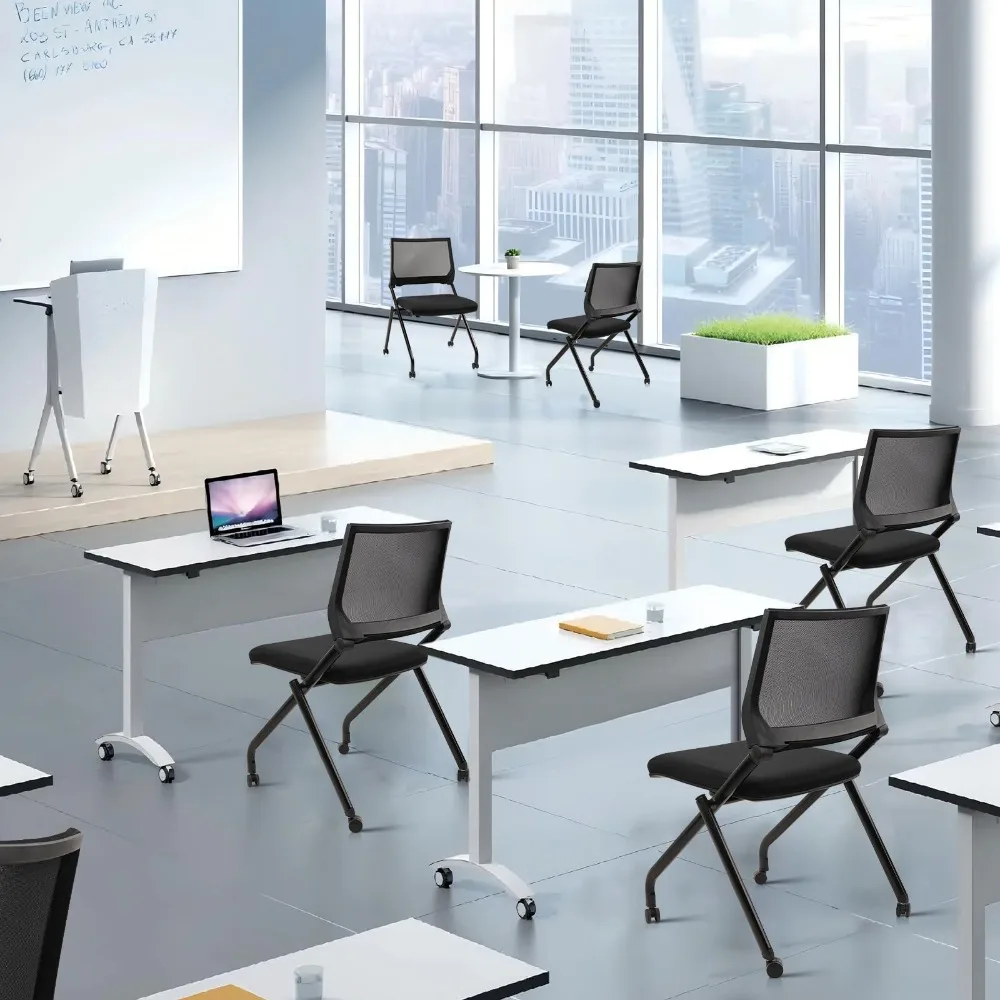 Stackable & Foldable Conference Room Chairs, Waiting Room Chairs with Wheels & Lumbar Support, Ergonomic Mesh Bouncing (2pk)