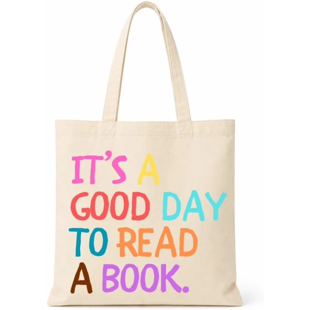 Reader Canvas Shopping Bag Positive Book Quote Print Portable Tote Bag For Library & Daily Outings