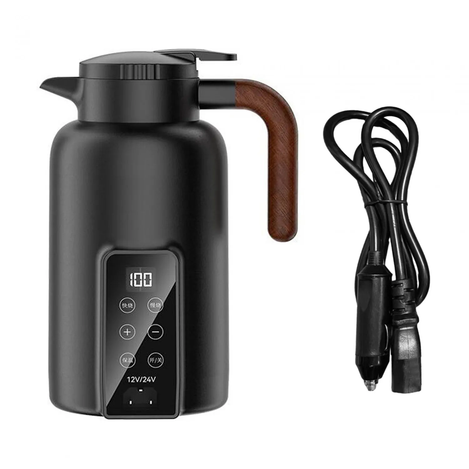 

Car Electric Cup Stainless Steel Inner Liner Heated Water Cup Car Water Heater Insulated Cup 12V/24V Car Kettle 1.3L Black