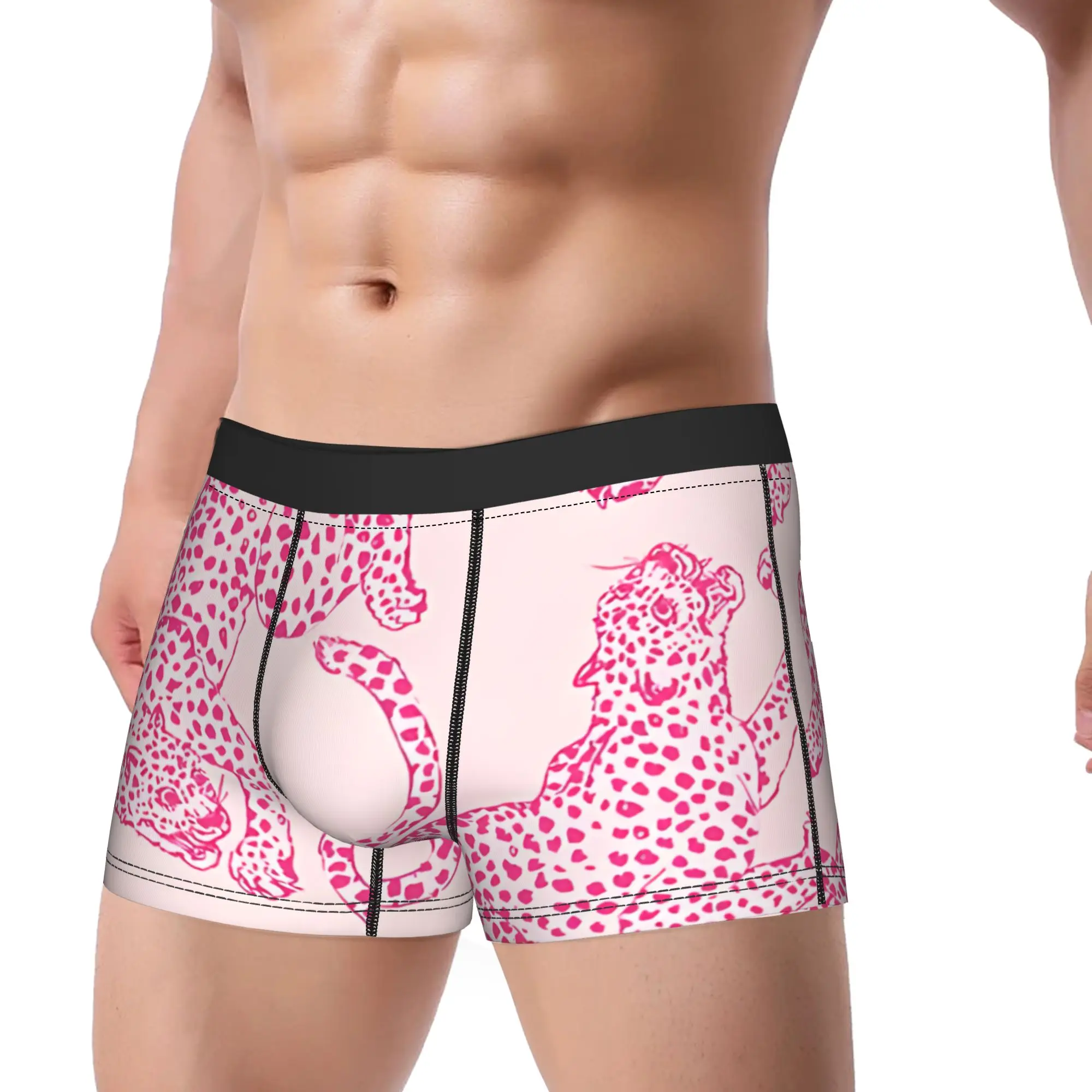 1piece Preppy Pink Cheetah Pattern  Underpants Breathbale Panties Man Underwear Ventilate Shorts