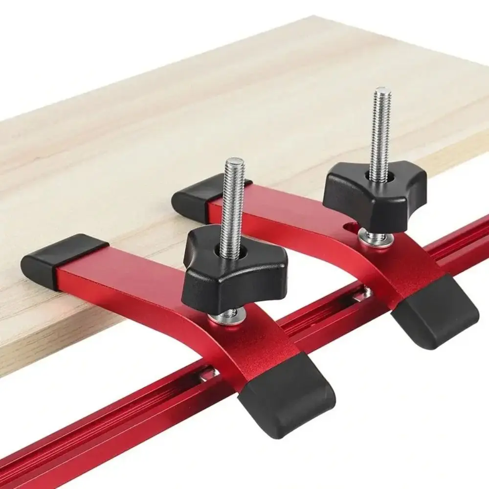 Aluminum Alloy T-Track Hold Down Clamp Quick Acting T-Slot Table Workbench Woodworking Clamps Blue and Red Wood Fixture Jig